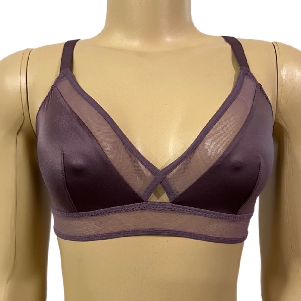 Victoria’s Secret satin with sexy sheer mesh unlined bralette black Small